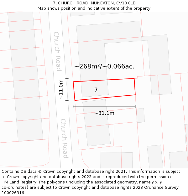 7, CHURCH ROAD, NUNEATON, CV10 8LB: Plot and title map