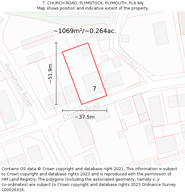 7, CHURCH ROAD, PLYMSTOCK, PLYMOUTH, PL9 9AJ: Plot and title map