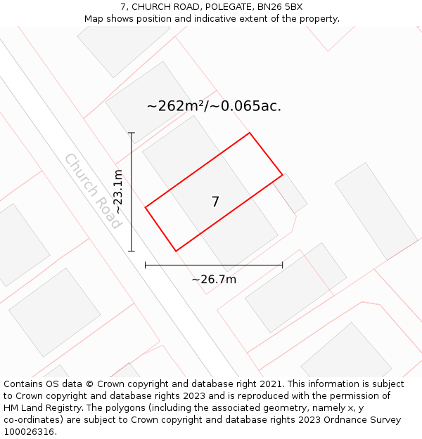 7, CHURCH ROAD, POLEGATE, BN26 5BX: Plot and title map