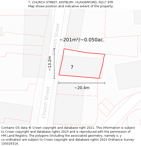 7, CHURCH STREET, KINTBURY, HUNGERFORD, RG17 9TR: Plot and title map