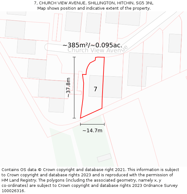 7, CHURCH VIEW AVENUE, SHILLINGTON, HITCHIN, SG5 3NL: Plot and title map
