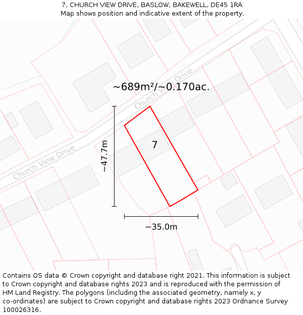 7, CHURCH VIEW DRIVE, BASLOW, BAKEWELL, DE45 1RA: Plot and title map