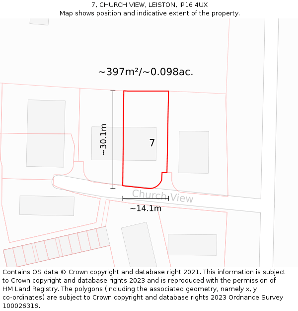 7, CHURCH VIEW, LEISTON, IP16 4UX: Plot and title map