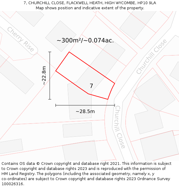 7, CHURCHILL CLOSE, FLACKWELL HEATH, HIGH WYCOMBE, HP10 9LA: Plot and title map