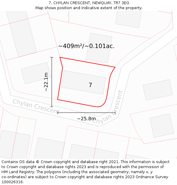 7, CHYLAN CRESCENT, NEWQUAY, TR7 3EG: Plot and title map