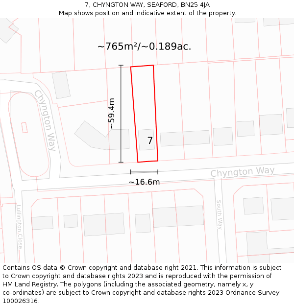 7, CHYNGTON WAY, SEAFORD, BN25 4JA: Plot and title map