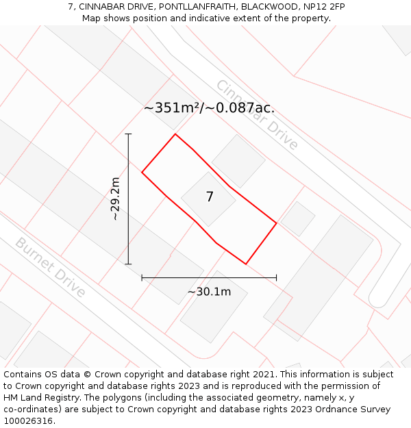 7, CINNABAR DRIVE, PONTLLANFRAITH, BLACKWOOD, NP12 2FP: Plot and title map