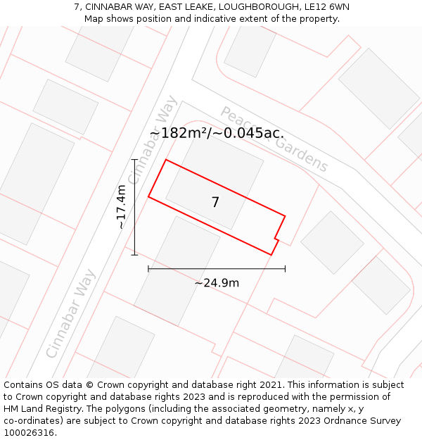 7, CINNABAR WAY, EAST LEAKE, LOUGHBOROUGH, LE12 6WN: Plot and title map