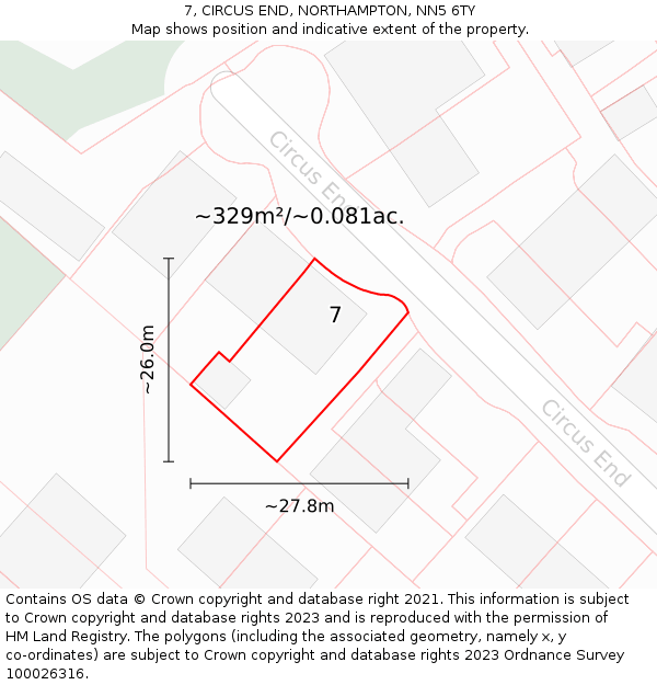 7, CIRCUS END, NORTHAMPTON, NN5 6TY: Plot and title map