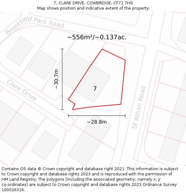 7, CLARE DRIVE, COWBRIDGE, CF71 7HS: Plot and title map