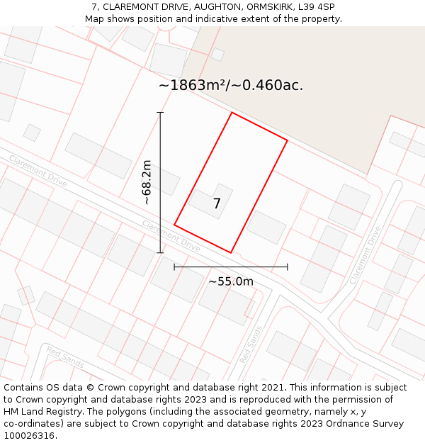 7, CLAREMONT DRIVE, AUGHTON, ORMSKIRK, L39 4SP: Plot and title map
