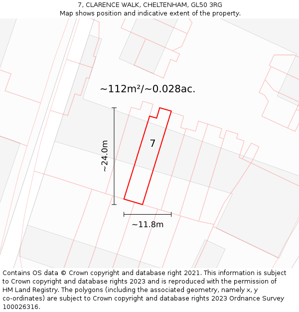 7, CLARENCE WALK, CHELTENHAM, GL50 3RG: Plot and title map