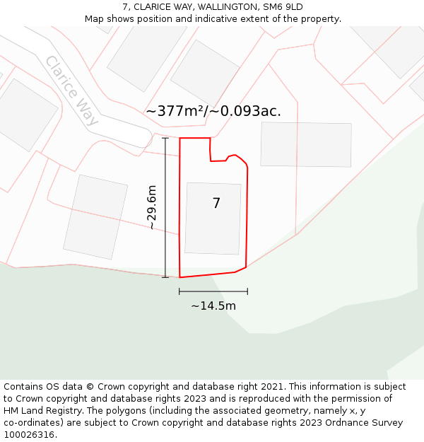 7, CLARICE WAY, WALLINGTON, SM6 9LD: Plot and title map