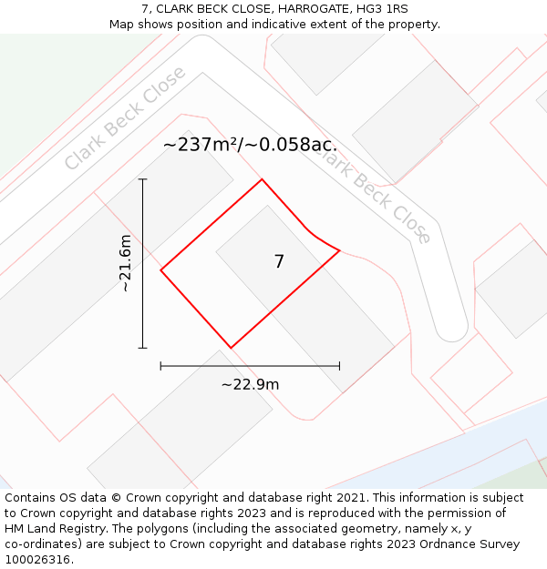 7, CLARK BECK CLOSE, HARROGATE, HG3 1RS: Plot and title map