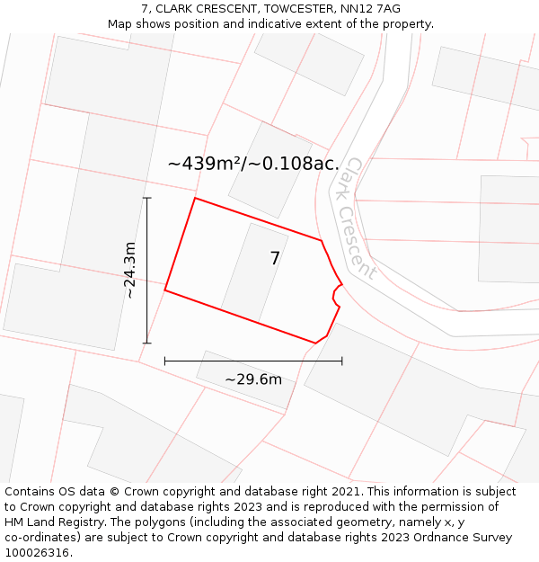7, CLARK CRESCENT, TOWCESTER, NN12 7AG: Plot and title map