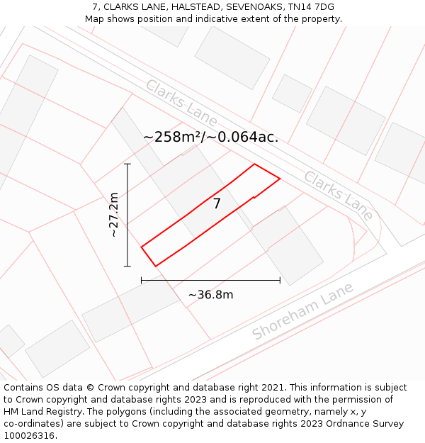 7, CLARKS LANE, HALSTEAD, SEVENOAKS, TN14 7DG: Plot and title map