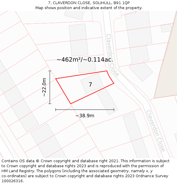 7, CLAVERDON CLOSE, SOLIHULL, B91 1QP: Plot and title map