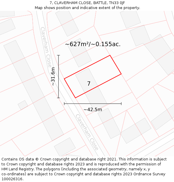 7, CLAVERHAM CLOSE, BATTLE, TN33 0JF: Plot and title map