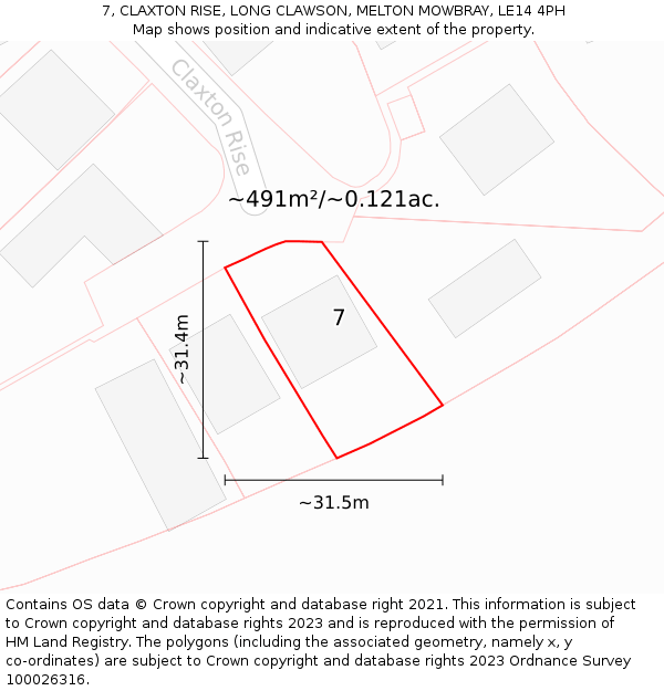 7, CLAXTON RISE, LONG CLAWSON, MELTON MOWBRAY, LE14 4PH: Plot and title map