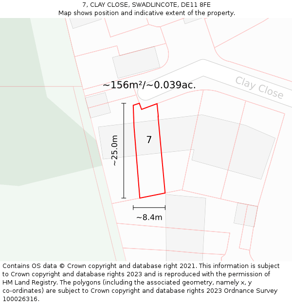7, CLAY CLOSE, SWADLINCOTE, DE11 8FE: Plot and title map