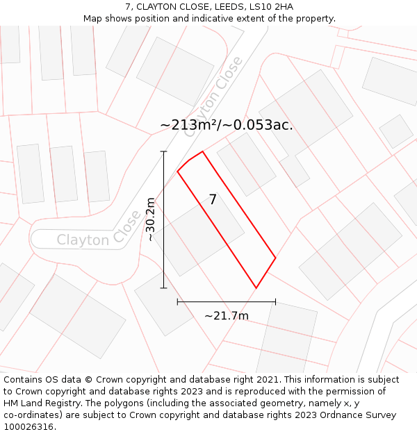 7, CLAYTON CLOSE, LEEDS, LS10 2HA: Plot and title map
