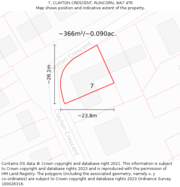 7, CLAYTON CRESCENT, RUNCORN, WA7 4TR: Plot and title map