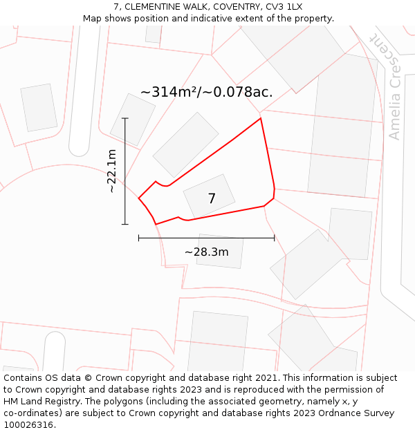 7, CLEMENTINE WALK, COVENTRY, CV3 1LX: Plot and title map