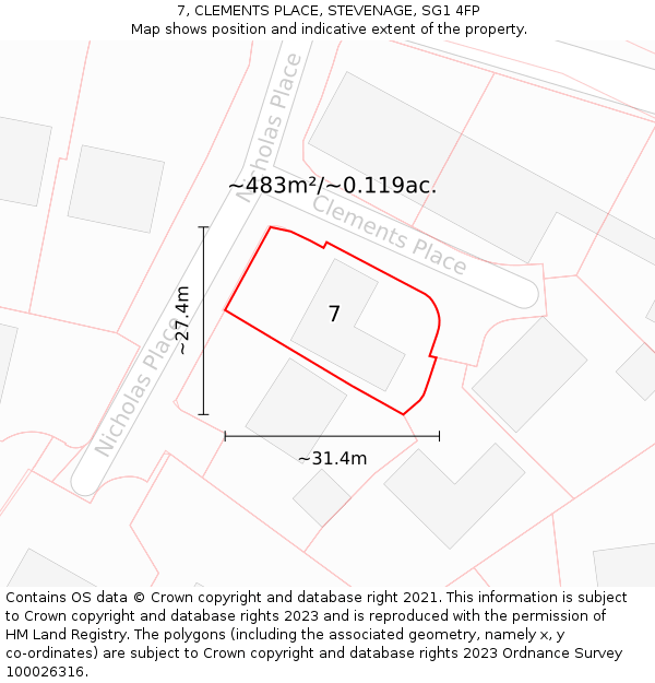 7, CLEMENTS PLACE, STEVENAGE, SG1 4FP: Plot and title map