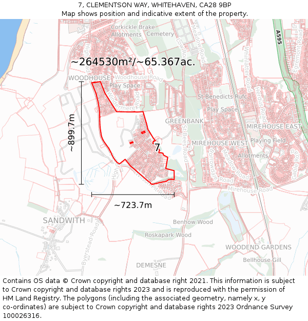 7, CLEMENTSON WAY, WHITEHAVEN, CA28 9BP: Plot and title map