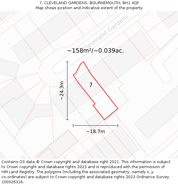 7, CLEVELAND GARDENS, BOURNEMOUTH, BH1 4QF: Plot and title map