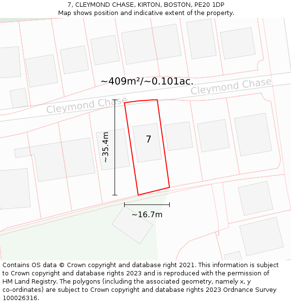 7, CLEYMOND CHASE, KIRTON, BOSTON, PE20 1DP: Plot and title map
