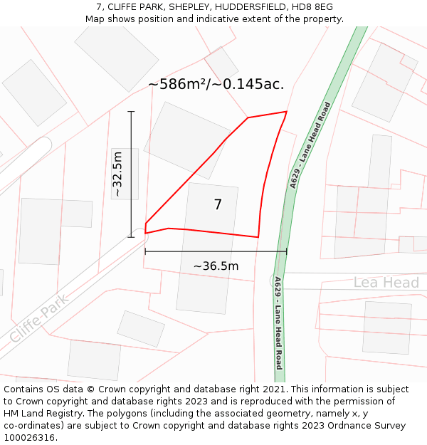 7, CLIFFE PARK, SHEPLEY, HUDDERSFIELD, HD8 8EG: Plot and title map