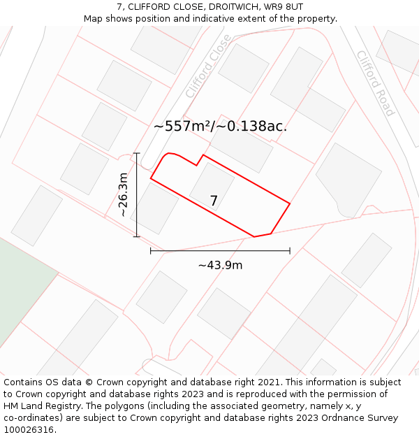 7, CLIFFORD CLOSE, DROITWICH, WR9 8UT: Plot and title map