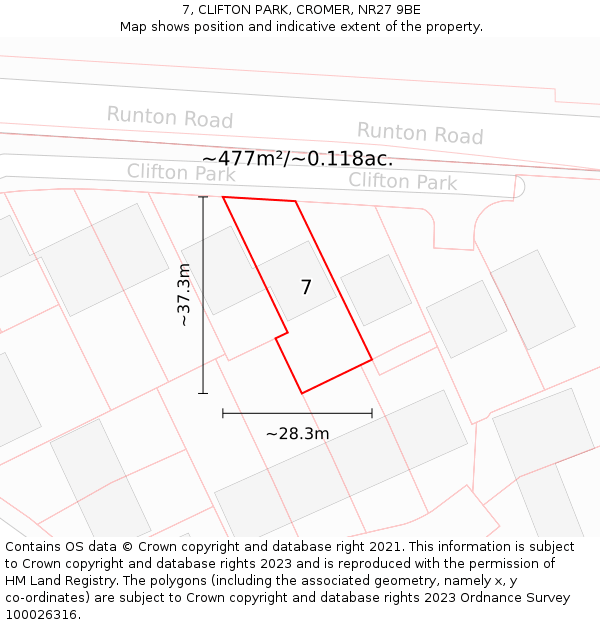 7, CLIFTON PARK, CROMER, NR27 9BE: Plot and title map