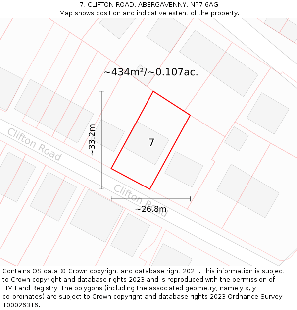 7, CLIFTON ROAD, ABERGAVENNY, NP7 6AG: Plot and title map