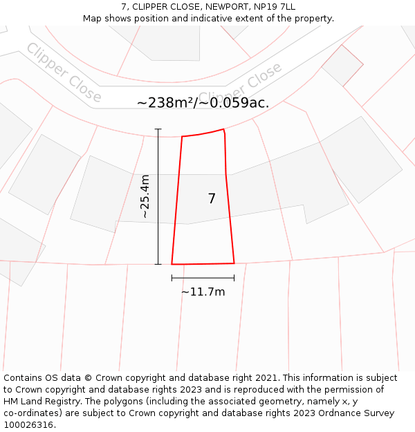 7, CLIPPER CLOSE, NEWPORT, NP19 7LL: Plot and title map