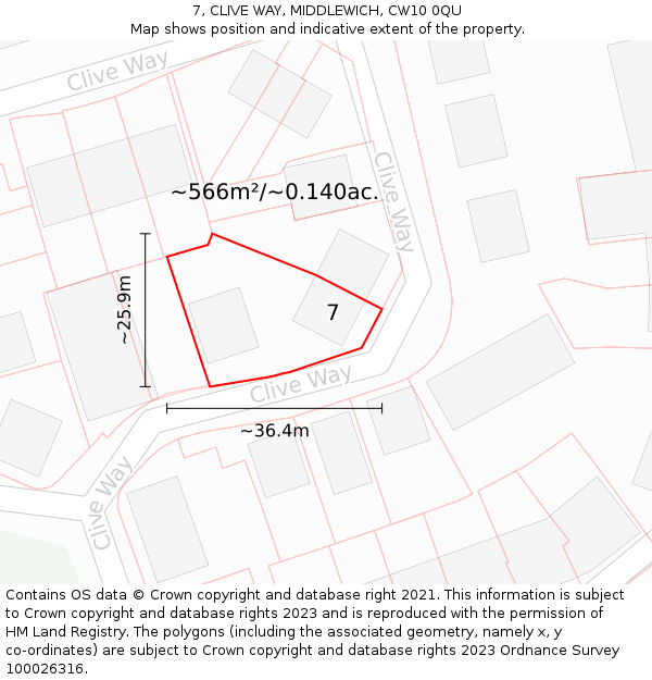 7, CLIVE WAY, MIDDLEWICH, CW10 0QU: Plot and title map