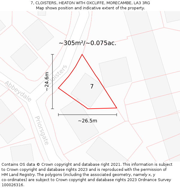 7, CLOISTERS, HEATON WITH OXCLIFFE, MORECAMBE, LA3 3RG: Plot and title map
