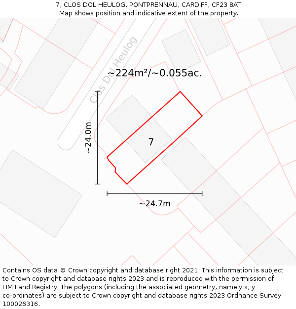 7, CLOS DOL HEULOG, PONTPRENNAU, CARDIFF, CF23 8AT: Plot and title map
