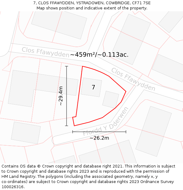 7, CLOS FFAWYDDEN, YSTRADOWEN, COWBRIDGE, CF71 7SE: Plot and title map
