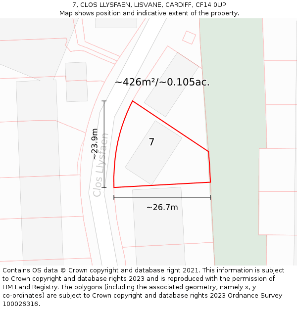 7, CLOS LLYSFAEN, LISVANE, CARDIFF, CF14 0UP: Plot and title map