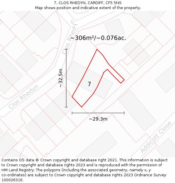 7, CLOS RHEDYN, CARDIFF, CF5 5NS: Plot and title map