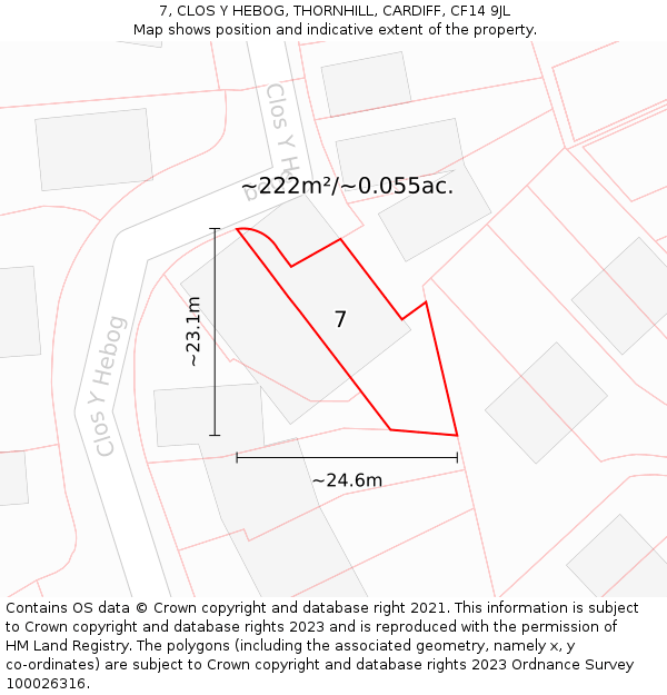 7, CLOS Y HEBOG, THORNHILL, CARDIFF, CF14 9JL: Plot and title map