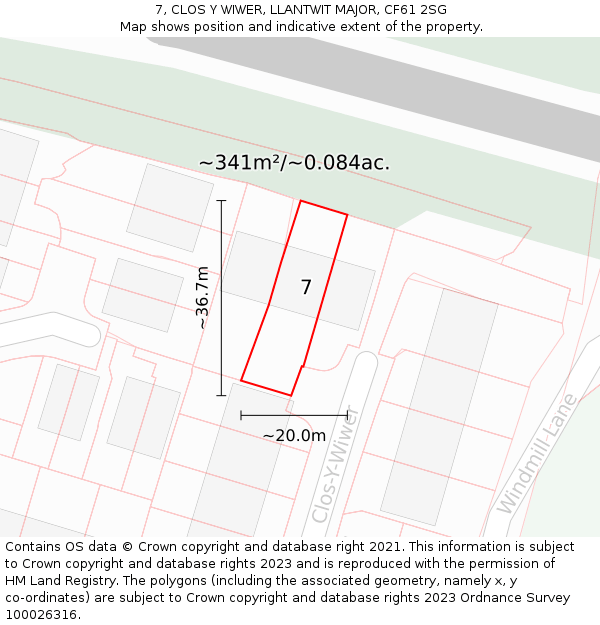 7, CLOS Y WIWER, LLANTWIT MAJOR, CF61 2SG: Plot and title map
