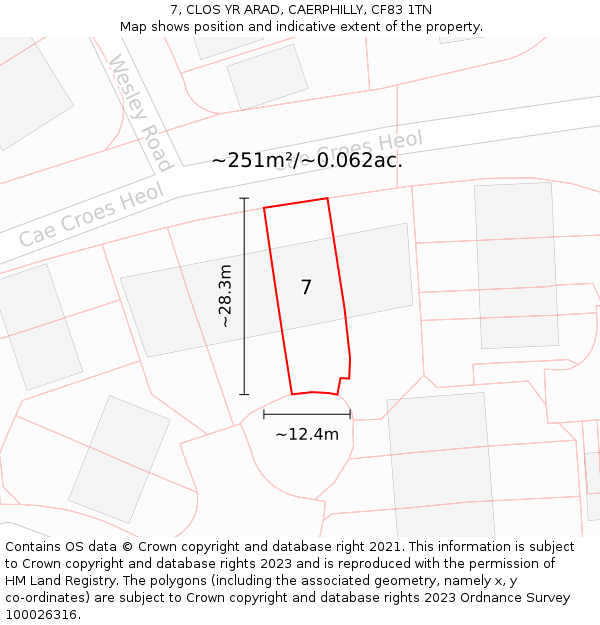 7, CLOS YR ARAD, CAERPHILLY, CF83 1TN: Plot and title map