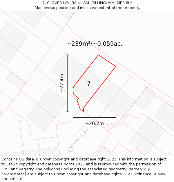 7, CLOVER LAY, RAINHAM, GILLINGHAM, ME8 8LY: Plot and title map