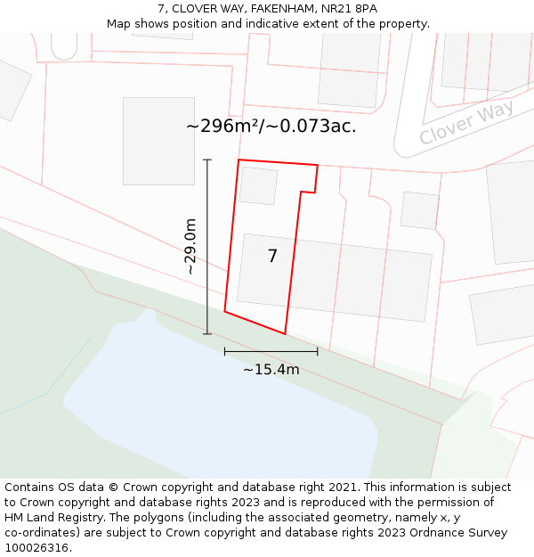 7, CLOVER WAY, FAKENHAM, NR21 8PA: Plot and title map