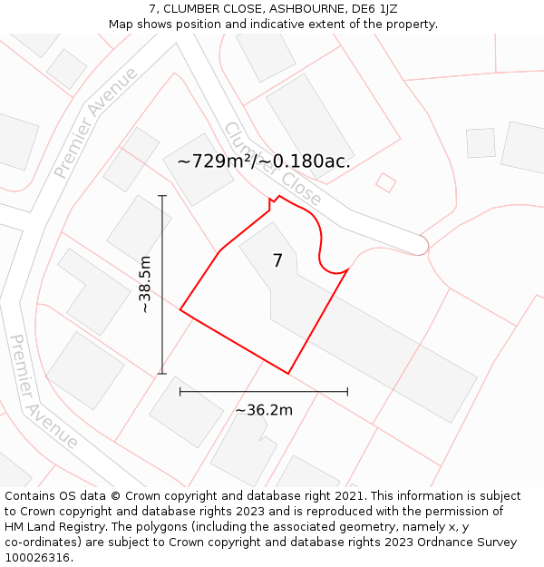 7, CLUMBER CLOSE, ASHBOURNE, DE6 1JZ: Plot and title map