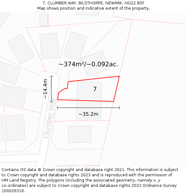 7, CLUMBER WAY, BILSTHORPE, NEWARK, NG22 8SF: Plot and title map