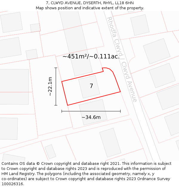 7, CLWYD AVENUE, DYSERTH, RHYL, LL18 6HN: Plot and title map